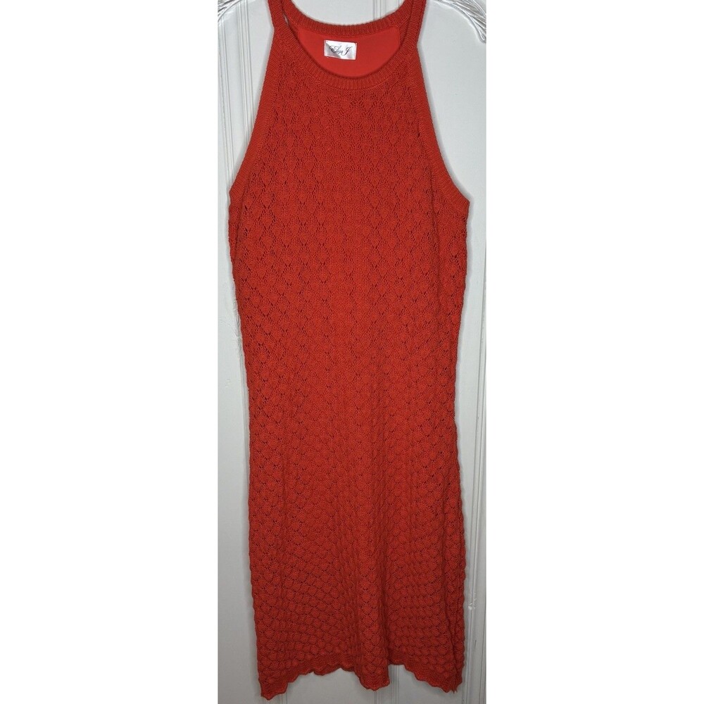 Eliza J crochet knit halter midi sheath dress XL high-neck boho cottage garden